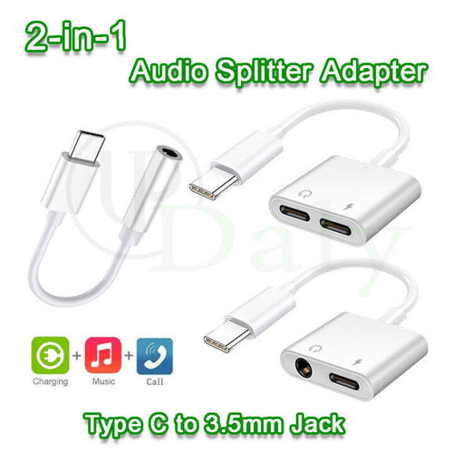 2 in 1 Audio splitter Adopter AUX cable &Type C