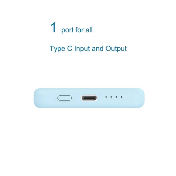 Power bank magnetic wireless 5,000MAH  with type C slot and USB slot