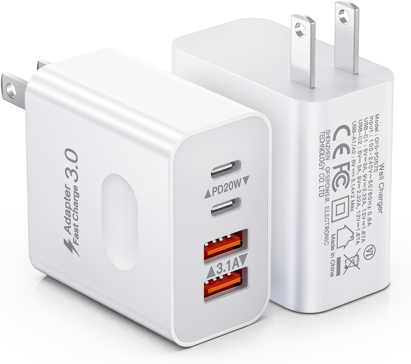 Type C 2 slots and USB 2 slots Adopter 38w
