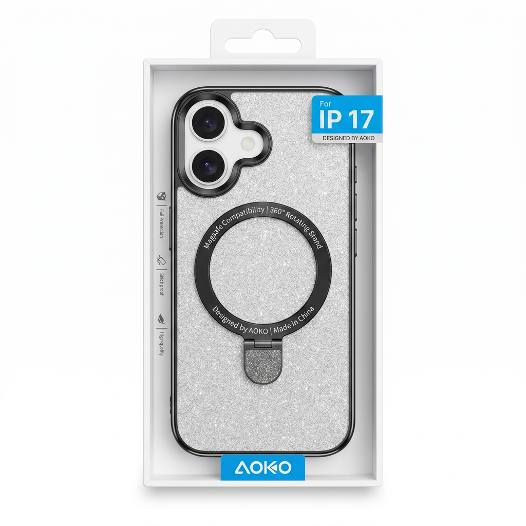 Clear glitter  mage safe with kick stand for iphone