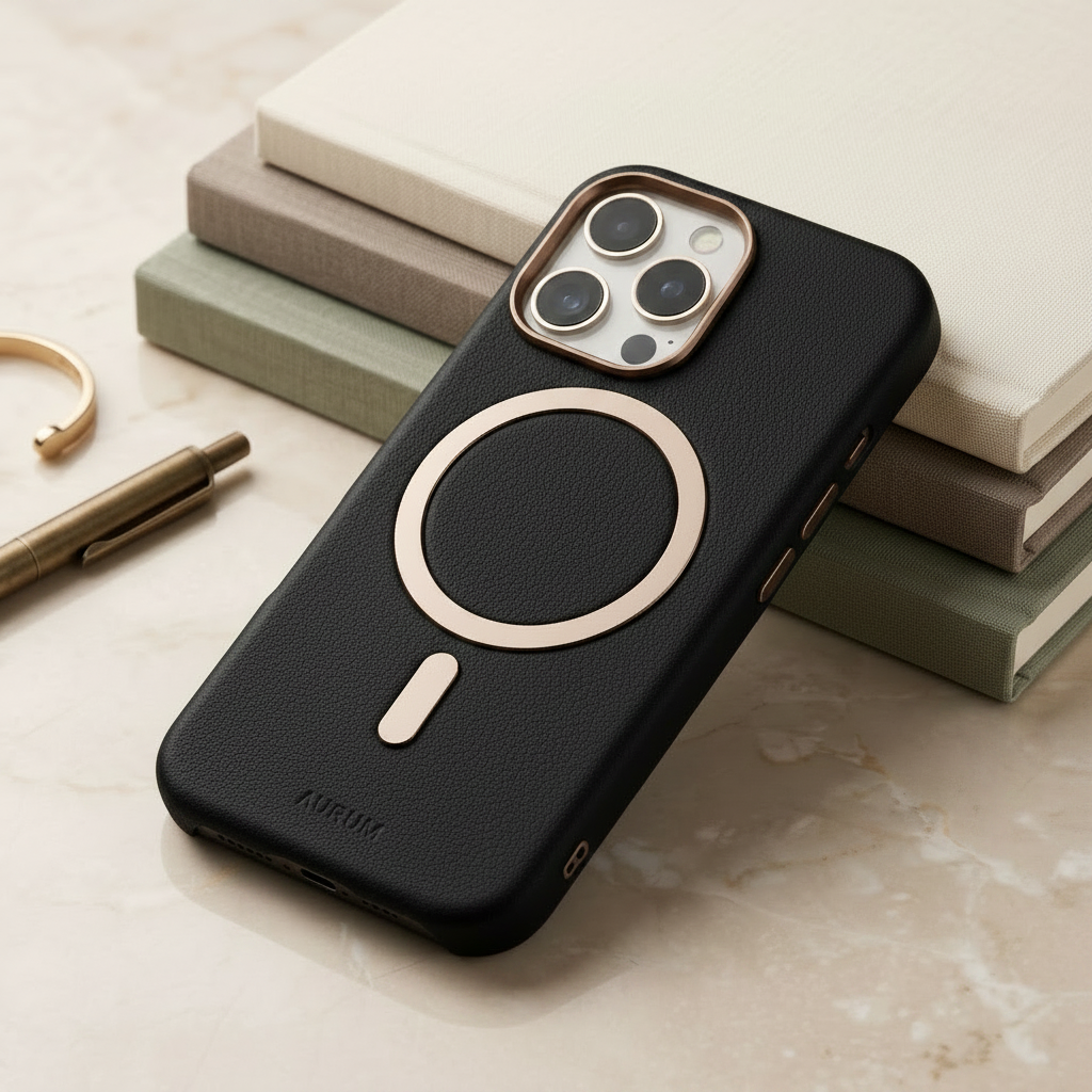 MagSafe-compatible leather phone case for iphone