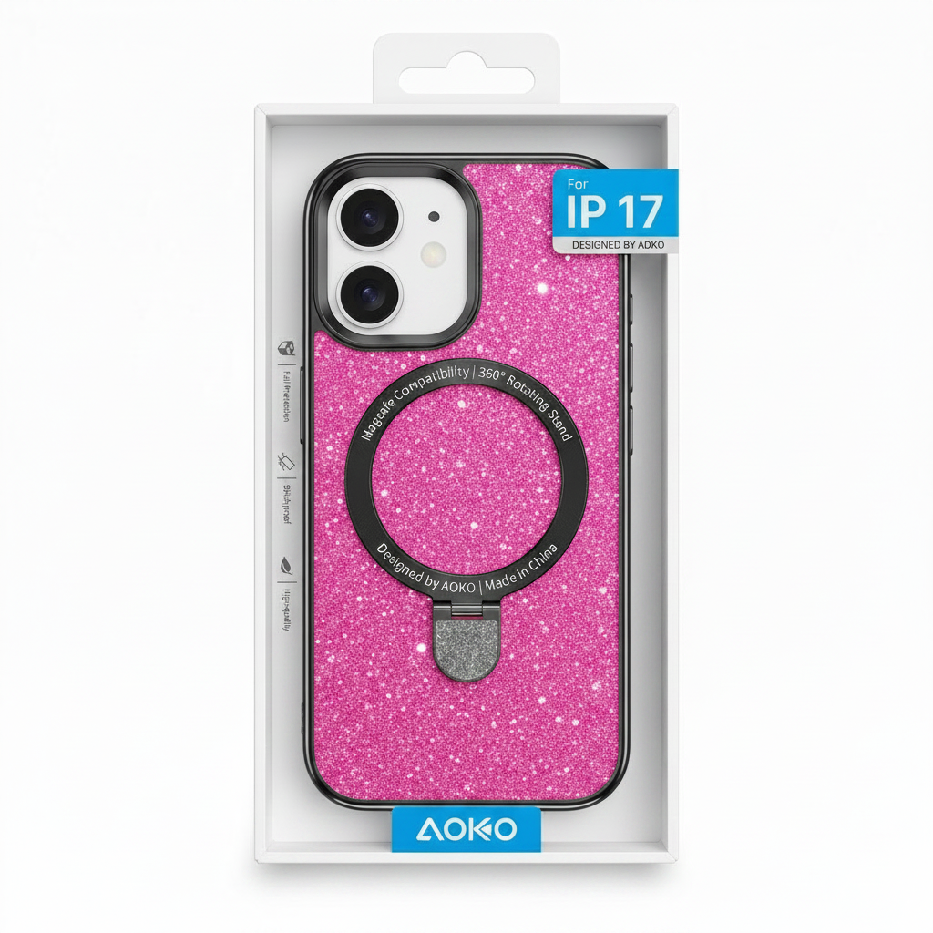 Clear glitter  mage safe with kick stand for iphone